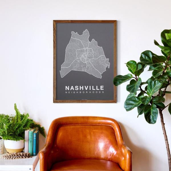 Nashville Neighborhood Map Poster, Nashville City Map Art Print