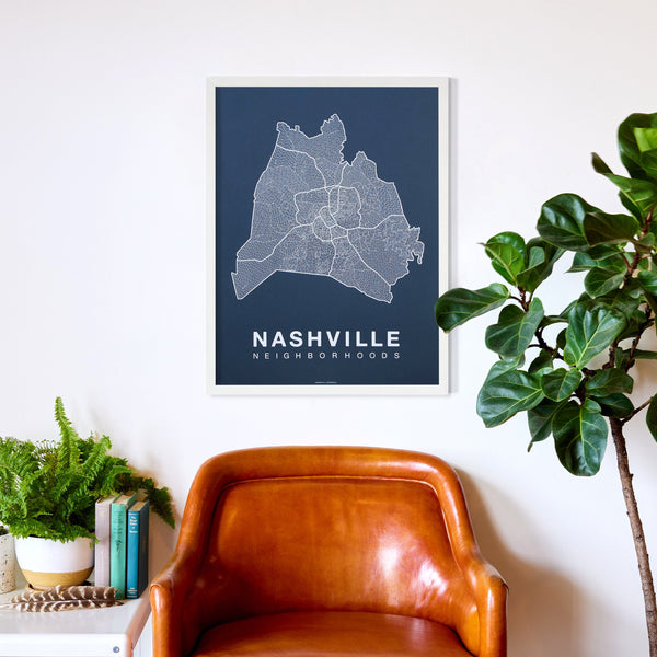 Nashville Neighborhood Map Poster, Nashville City Map Art Print