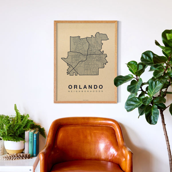 Orlando Neighborhood Map Poster, Orlando City Map Art Print