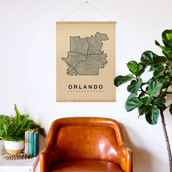 Orlando Neighborhood Map Poster, Orlando City Map Art Print