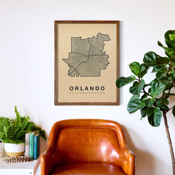 Orlando Neighborhood Map Poster, Orlando City Map Art Print