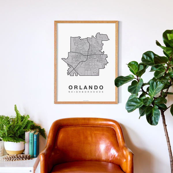 Orlando Neighborhood Map Poster, Orlando City Map Art Print