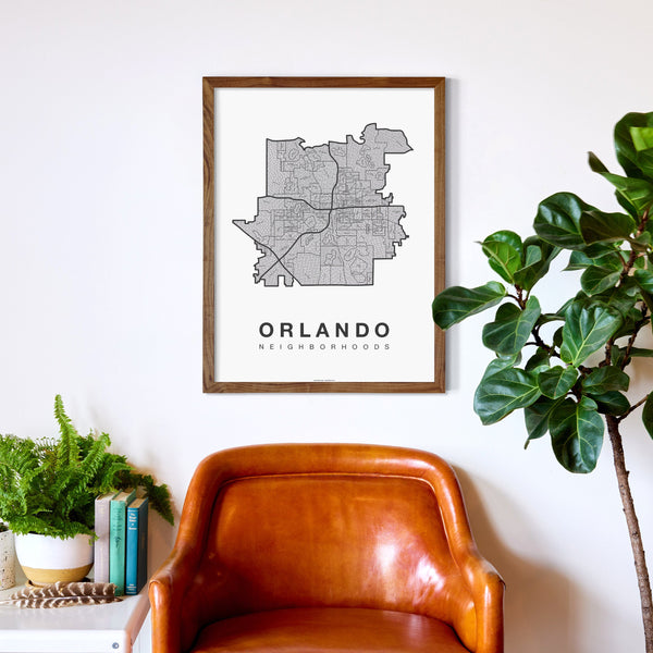 Orlando Neighborhood Map Poster, Orlando City Map Art Print