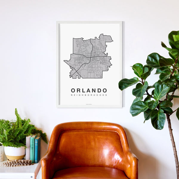 Orlando Neighborhood Map Poster, Orlando City Map Art Print