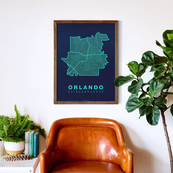 Orlando Neighborhood Map Poster, Orlando City Map Art Print