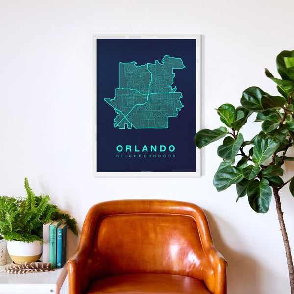 Orlando Neighborhood Map Poster, Orlando City Map Art Print