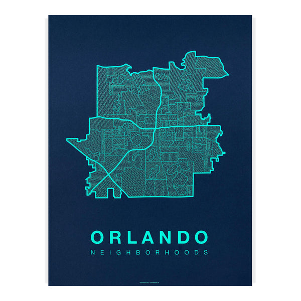 Orlando Neighborhood Map Poster, Orlando City Map Art Print