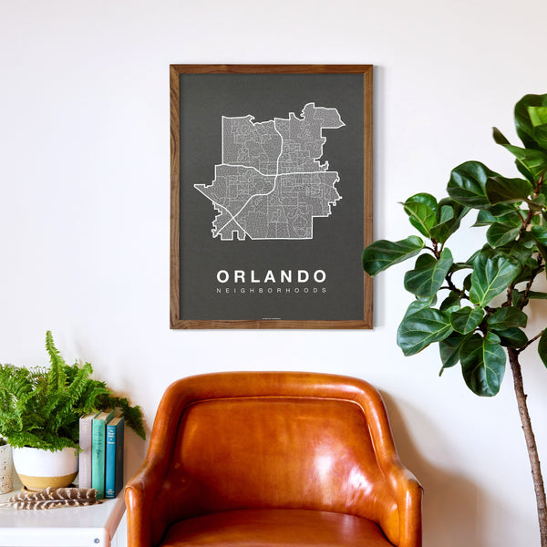 Orlando Neighborhood Map Poster, Orlando City Map Art Print