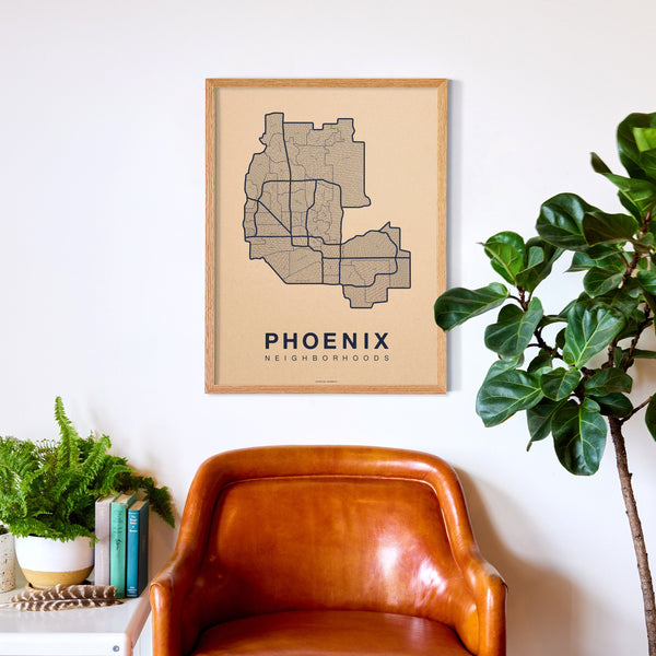 Phoenix Neighborhood Map Poster, Phoenix City Map Art Print