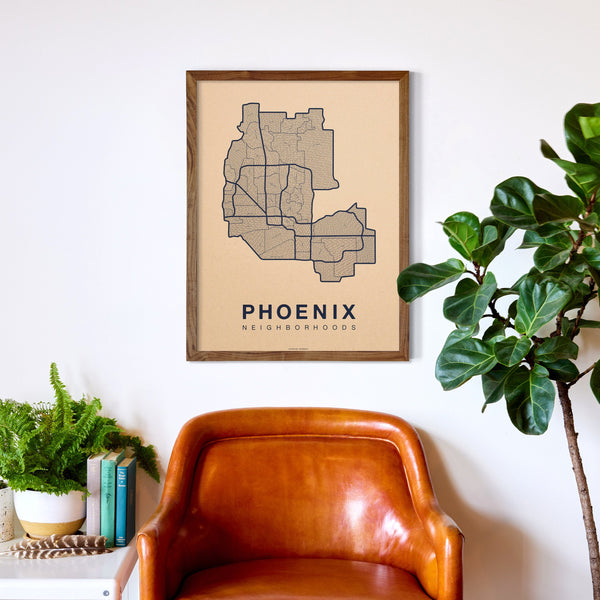 Phoenix Neighborhood Map Poster, Phoenix City Map Art Print