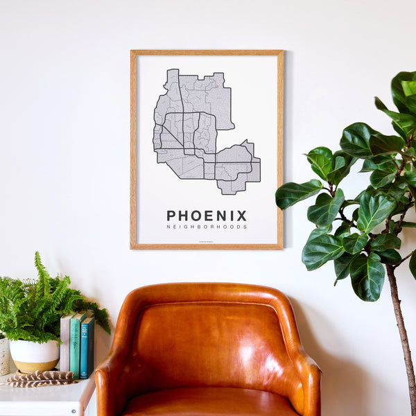 Phoenix Neighborhood Map Poster, Phoenix City Map Art Print