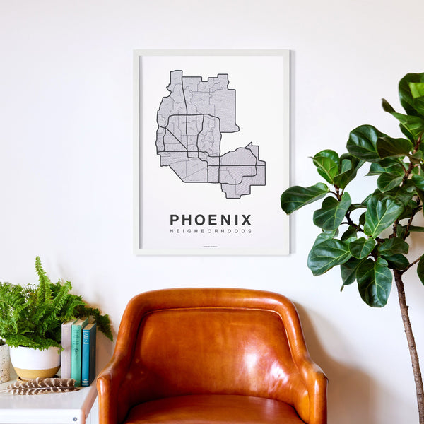 Phoenix Neighborhood Map Poster, Phoenix City Map Art Print