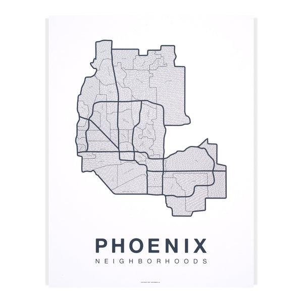 Phoenix Neighborhood Map Poster, Phoenix City Map Art Print