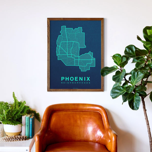 Phoenix Neighborhood Map Poster, Phoenix City Map Art Print