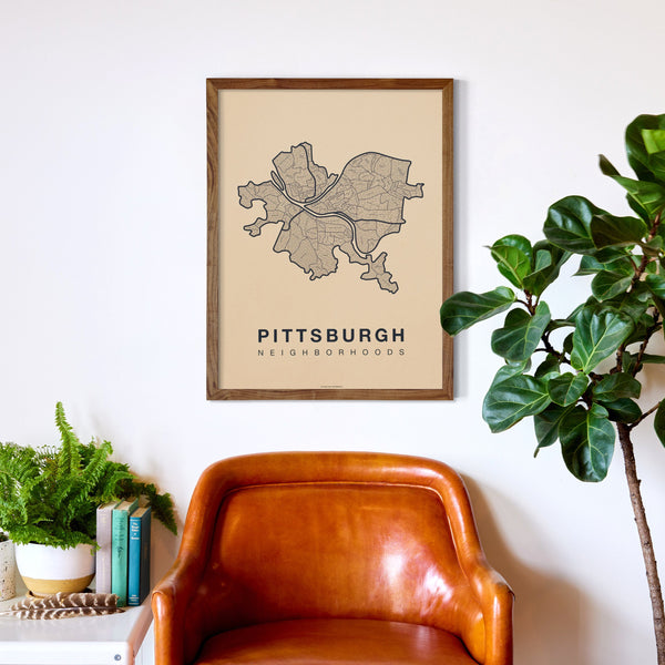 Pittsburgh Neighborhood Map Poster, Pittsburgh City Map Art Print