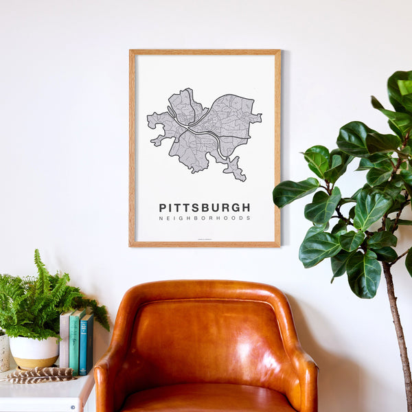 Pittsburgh Neighborhood Map Poster, Pittsburgh City Map Art Print