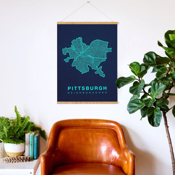 Pittsburgh Neighborhood Map Poster, Pittsburgh City Map Art Print