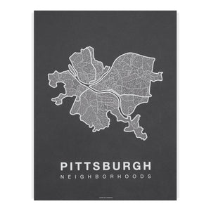 Pittsburgh Neighborhood Map Poster, Pittsburgh City Map Art Print