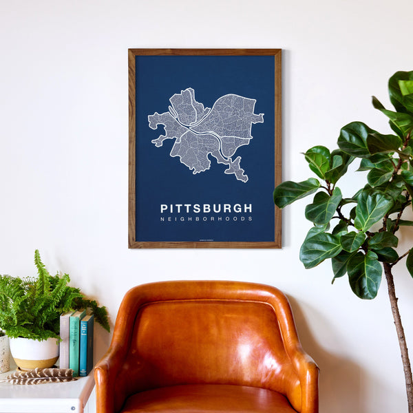 Pittsburgh Neighborhood Map Poster, Pittsburgh City Map Art Print