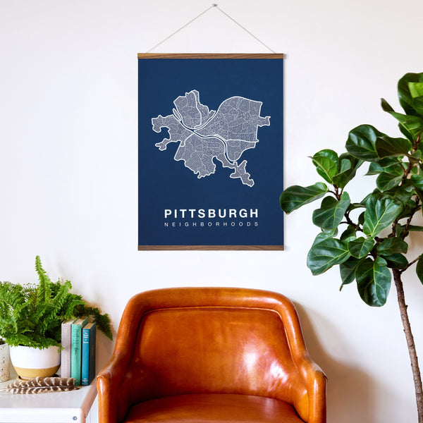 Pittsburgh Neighborhood Map Poster, Pittsburgh City Map Art Print