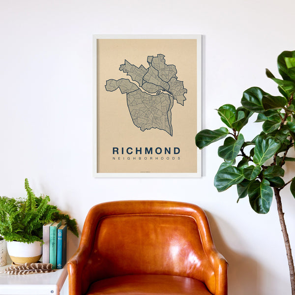 Richmond Neighborhood Map Poster, Richmond City Map Art Print