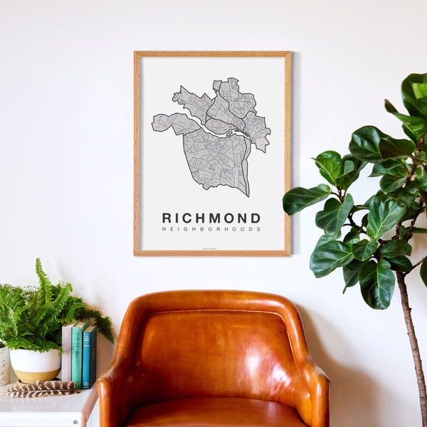 Richmond Neighborhood Map Poster, Richmond City Map Art Print