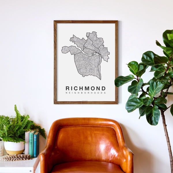 Richmond Neighborhood Map Poster, Richmond City Map Art Print