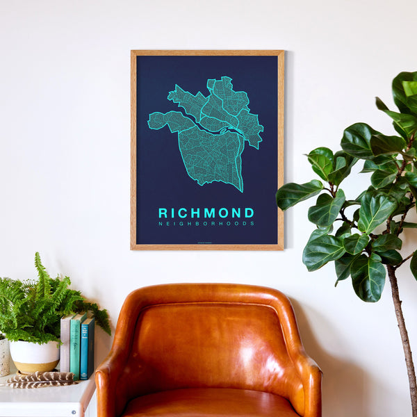 Richmond Neighborhood Map Poster, Richmond City Map Art Print