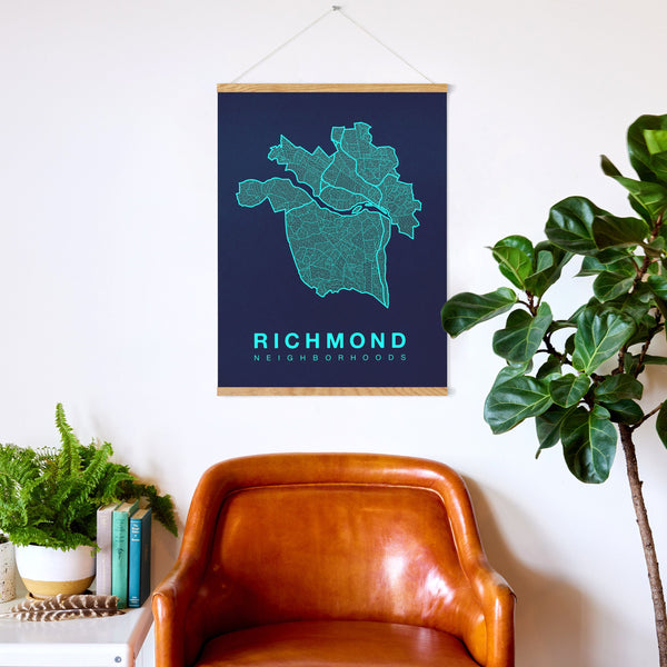 Richmond Neighborhood Map Poster, Richmond City Map Art Print