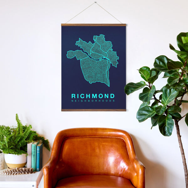 Richmond Neighborhood Map Poster, Richmond City Map Art Print