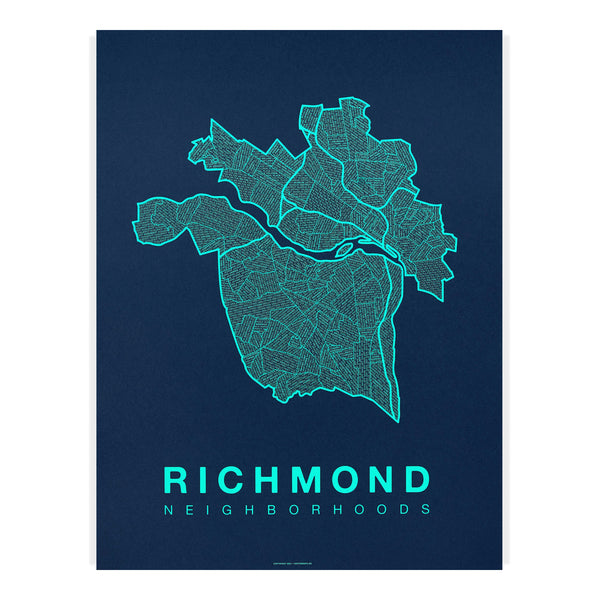 Richmond Neighborhood Map Poster, Richmond City Map Art Print