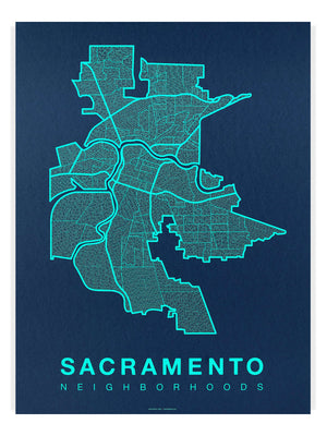 Sacramento Neighborhood Map Poster, Sacramento City Map Art Print